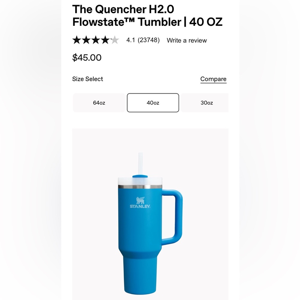 💙 BRAND NEW* Stanley Quencher H2.0 Tumbler in Azure